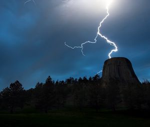 Preview wallpaper lightning, wood, sky, night