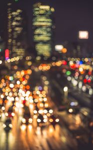 Preview wallpaper lights, bokeh, blur, city, cars, road