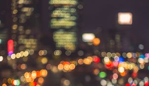 Preview wallpaper lights, bokeh, blur, city, cars, road