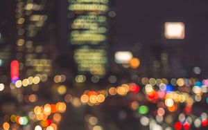 Preview wallpaper lights, bokeh, blur, city, cars, road