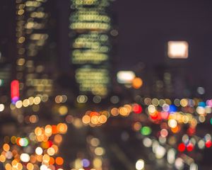 Preview wallpaper lights, bokeh, blur, city, cars, road