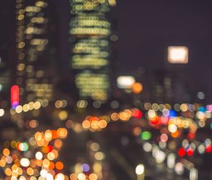 Preview wallpaper lights, bokeh, blur, city, cars, road