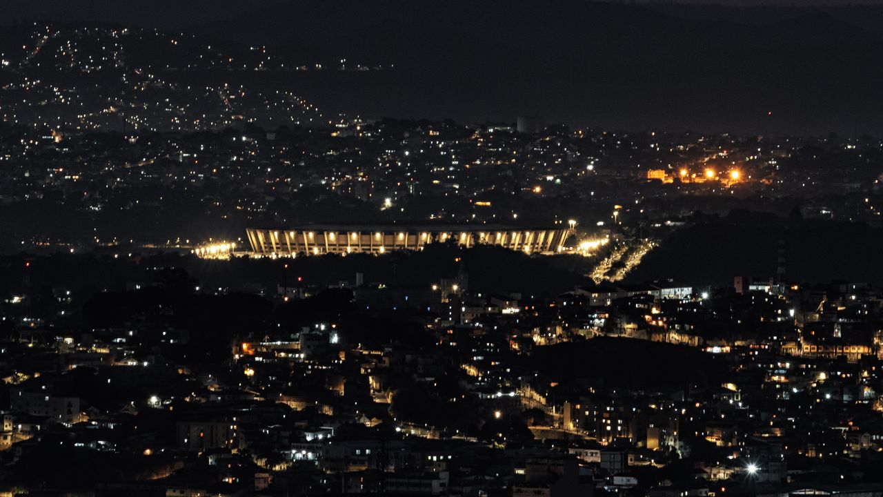 Wallpaper lights, buildings, arena, stadium, city, night