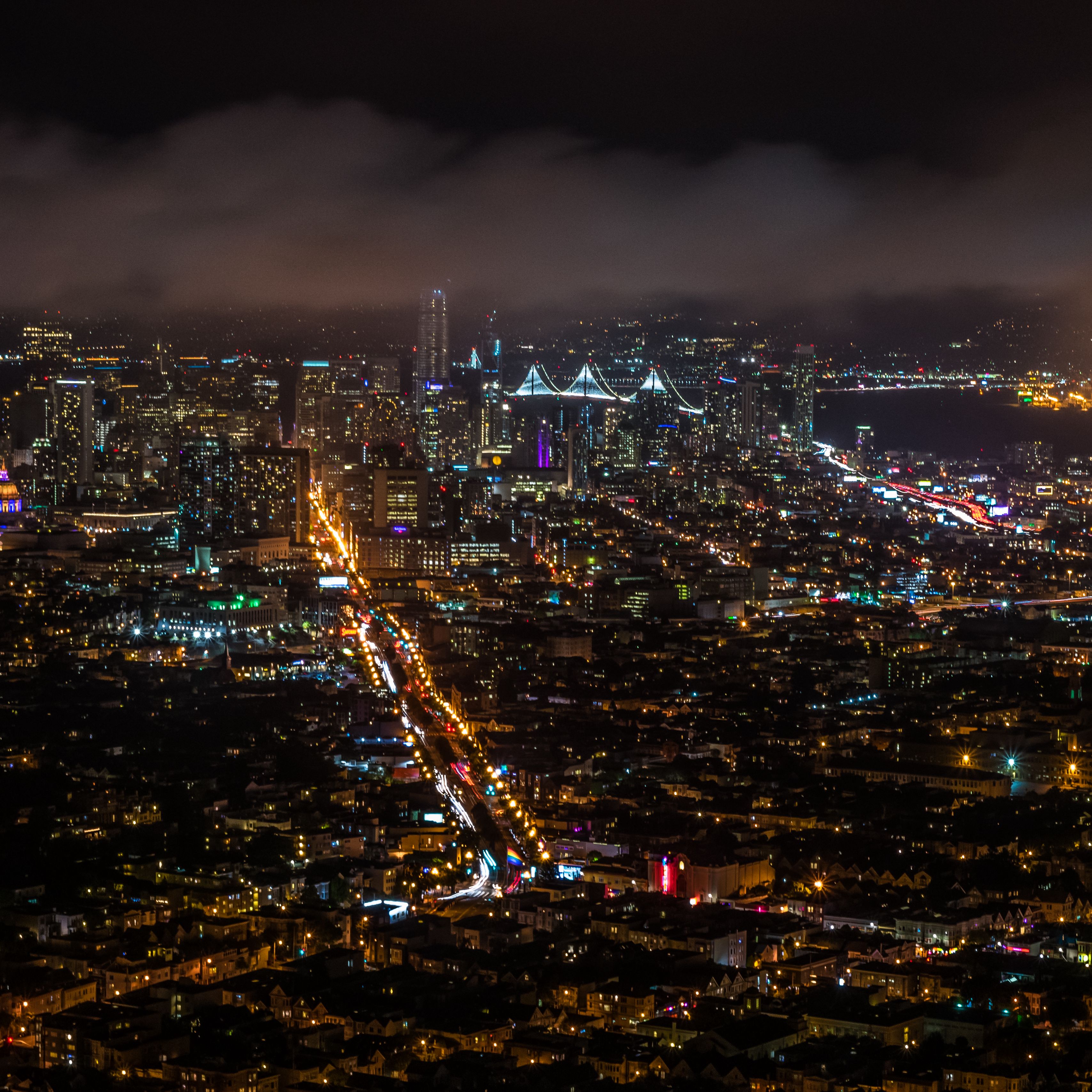 3415x3415 Wallpaper lights, buildings, road, night, city