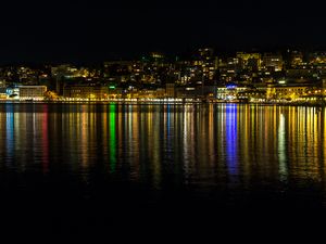 Preview wallpaper lights, buildings, sea, night, dark