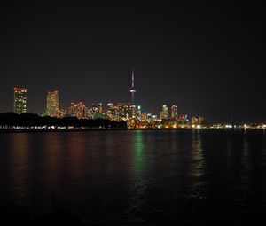 Preview wallpaper lights, buildings, tower, sea, night, city