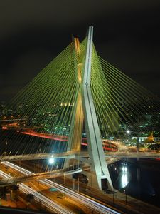 Preview wallpaper lights, road, city, bridge, river, brazil