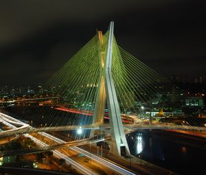 Preview wallpaper lights, road, city, bridge, river, brazil