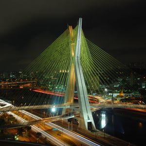 Preview wallpaper lights, road, city, bridge, river, brazil