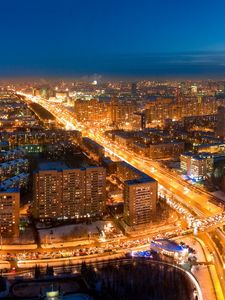 Preview wallpaper lights, road, moscow, night