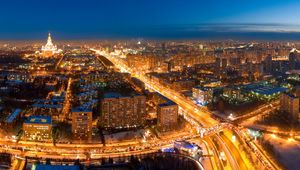 Preview wallpaper lights, road, moscow, night