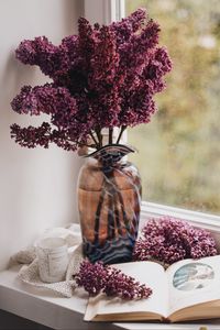 Preview wallpaper lilac, book, vase, comfort, window