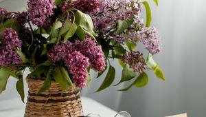 Preview wallpaper lilac, flowers, book, glasses