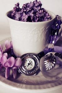 Preview wallpaper lilacs, flowers, watches, perfumes, tea set