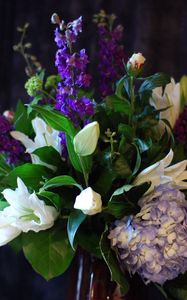 Preview wallpaper lilies, delphinium, hydrangea, flowers, bouquets, composition, design