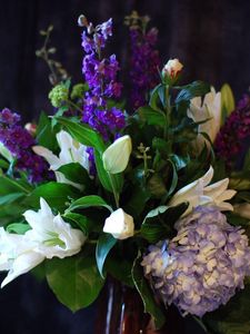 Preview wallpaper lilies, delphinium, hydrangea, flowers, bouquets, composition, design