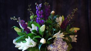 Preview wallpaper lilies, delphinium, hydrangea, flowers, bouquets, composition, design