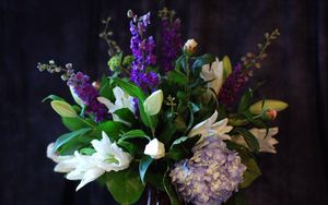 Preview wallpaper lilies, delphinium, hydrangea, flowers, bouquets, composition, design