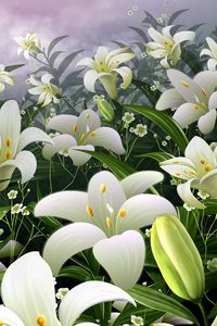 Preview wallpaper lilies, flowers, meadow, bud, stamens, sky