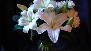 Preview wallpaper lilies, gerbera, flower, bouquet, white