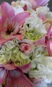 Preview wallpaper lilies, hydrangeas, roses, bouquet, decor, composition