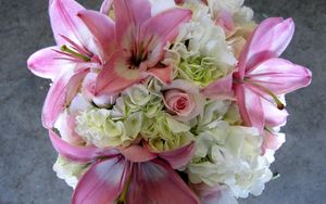 Preview wallpaper lilies, hydrangeas, roses, bouquet, decor, composition