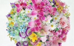 Preview wallpaper lilies, roses, carnations, daisies, flowers, bouquets, balloon, tenderness