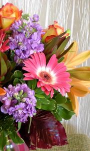 Preview wallpaper lilies, roses, gerberas, flowers, bouquet