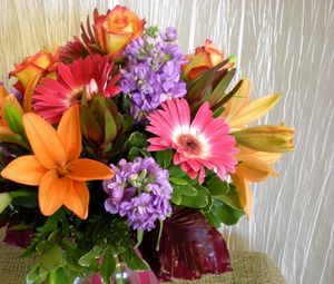 Preview wallpaper lilies, roses, gerberas, flowers, bouquet