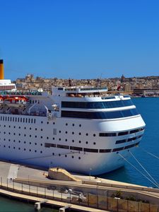 Preview wallpaper liner, costa neoromantica, ship, cruise ship, dock, pier