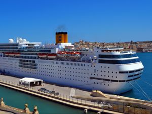 Preview wallpaper liner, costa neoromantica, ship, cruise ship, dock, pier