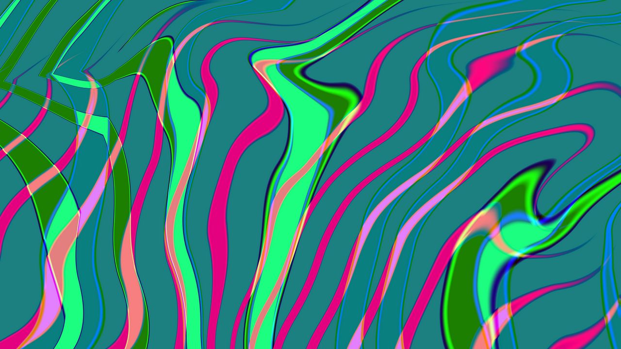 Wallpaper lines, curves, abstraction, green, pink
