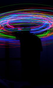 Preview wallpaper lines, multicolored, light, motion, long exposure, dark