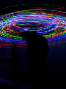 Preview wallpaper lines, multicolored, light, motion, long exposure, dark