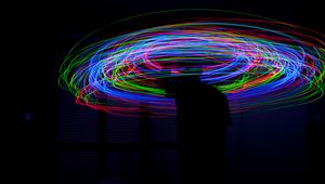 Preview wallpaper lines, multicolored, light, motion, long exposure, dark