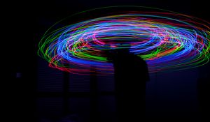Preview wallpaper lines, multicolored, light, motion, long exposure, dark