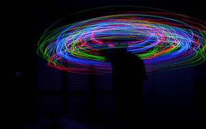 Preview wallpaper lines, multicolored, light, motion, long exposure, dark