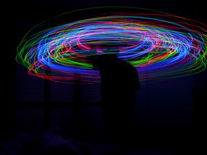 Preview wallpaper lines, multicolored, light, motion, long exposure, dark