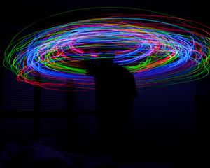 Preview wallpaper lines, multicolored, light, motion, long exposure, dark