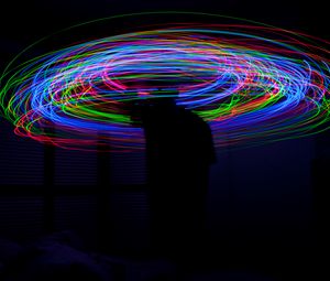 Preview wallpaper lines, multicolored, light, motion, long exposure, dark