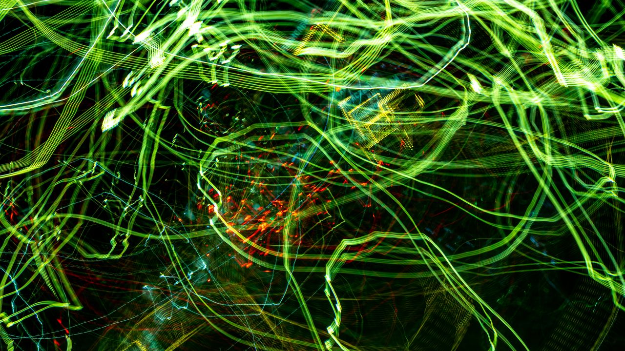 Wallpaper lines, neon, glow, green, abstraction