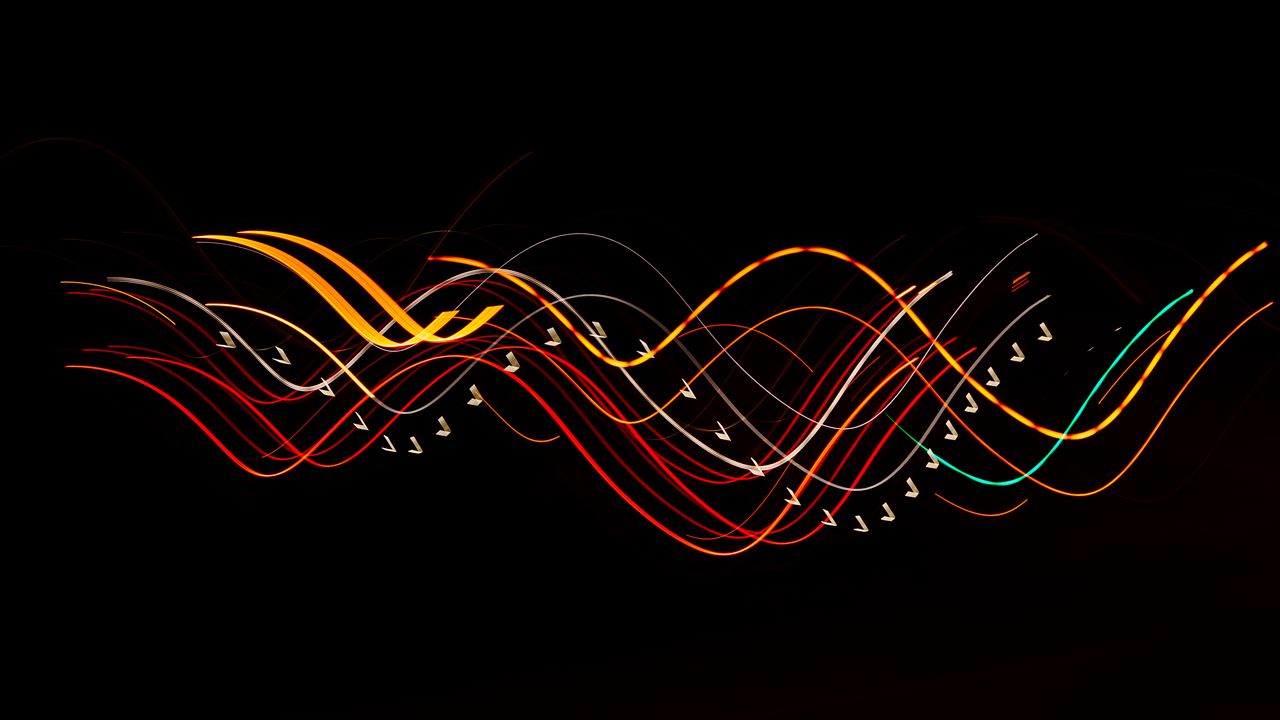 Wallpaper lines, ribbons, intersection, black background, abstraction