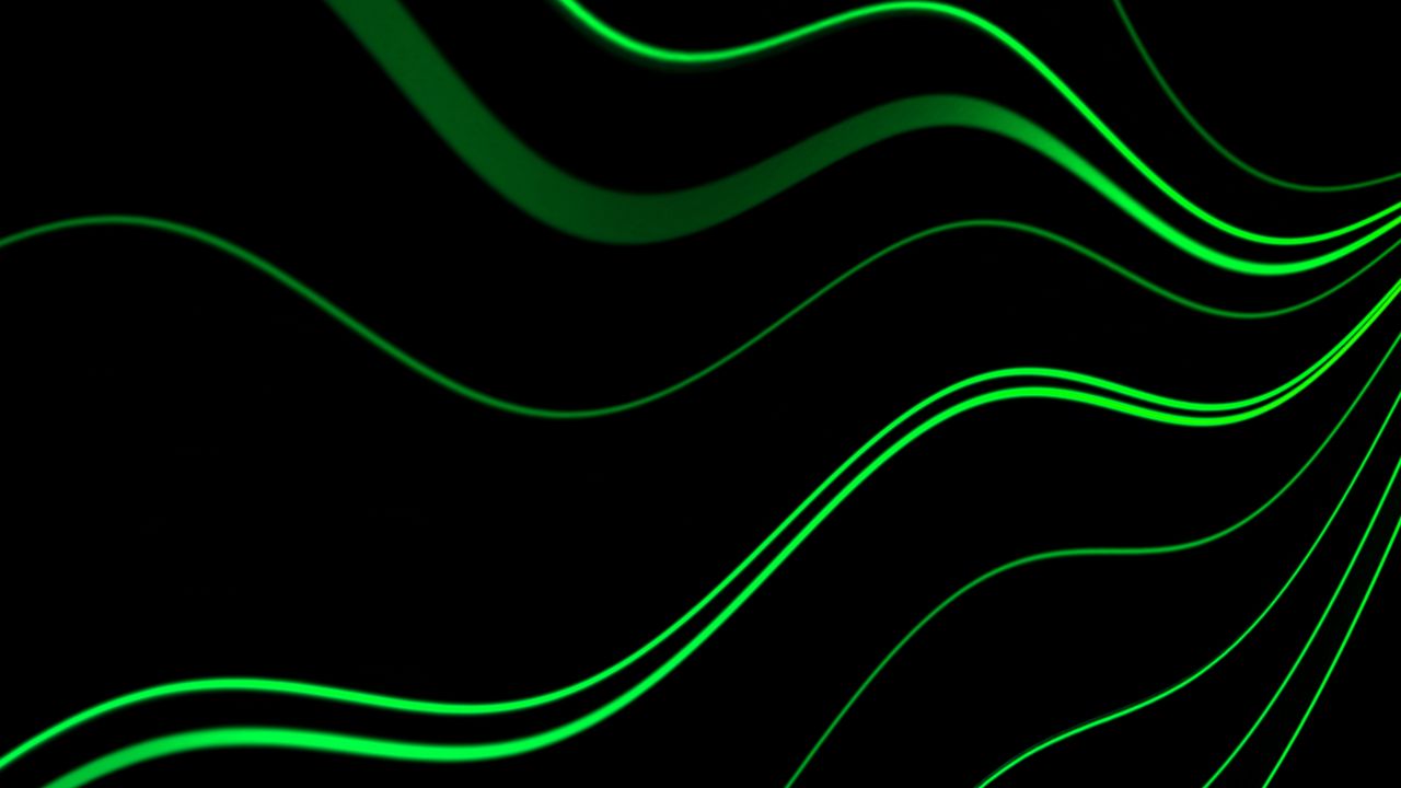 Wallpaper lines, wavy, green, black, glow