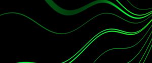 Preview wallpaper lines, wavy, green, black, glow