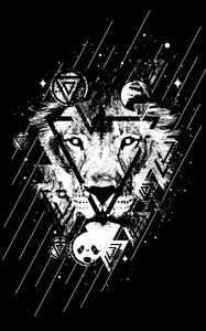 Preview wallpaper lion, art, bw, triangles, lines, spots