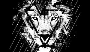 Preview wallpaper lion, art, bw, triangles, lines, spots