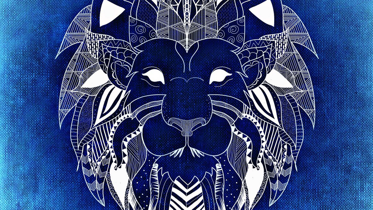 Wallpaper lion, art, patterns, blue, white