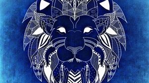 Preview wallpaper lion, art, patterns, blue, white