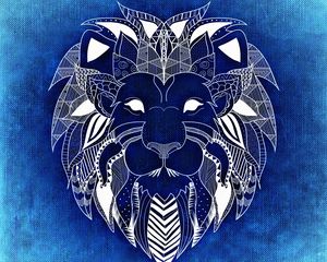 Preview wallpaper lion, art, patterns, blue, white