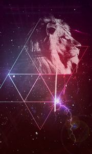 Preview wallpaper lion, art, starry sky, triangles